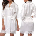 Robe Feminino de Seda com Renda - Camisola Preta Meia Manga Macia e Confortável
