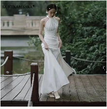 White Satin Bride Dress Elegant Embroidery Lace Formal Evening Summer Dresses for Women Sexy Backless Long Wedding Party Dress