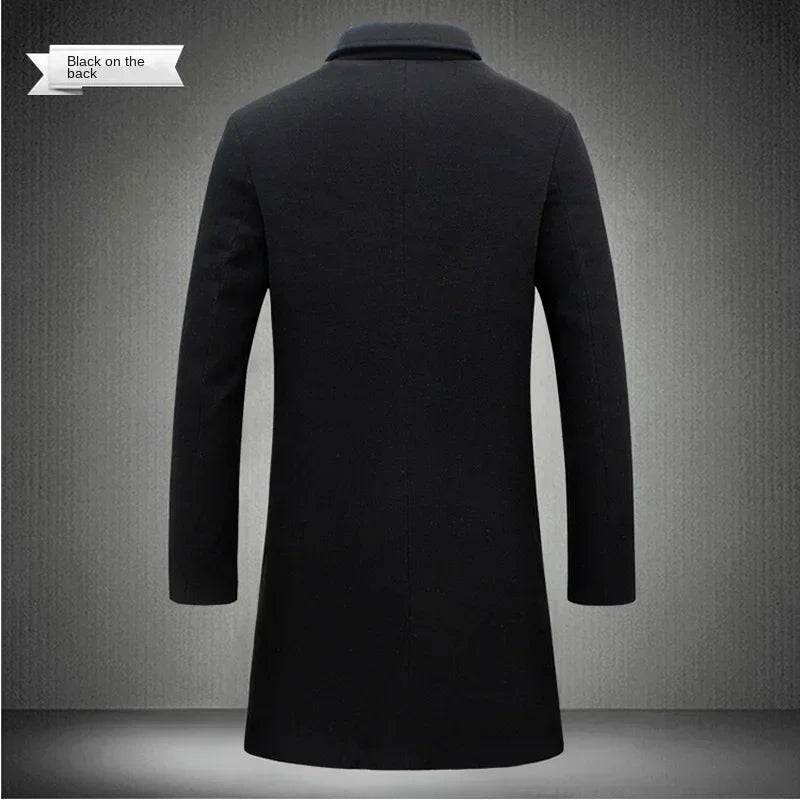 Men Long Cotton Coat 2025 Autumn Winter Wool Blend Pure Color Business Casual Slim Fit Windbreaker Jacket Fashion Men Clothing