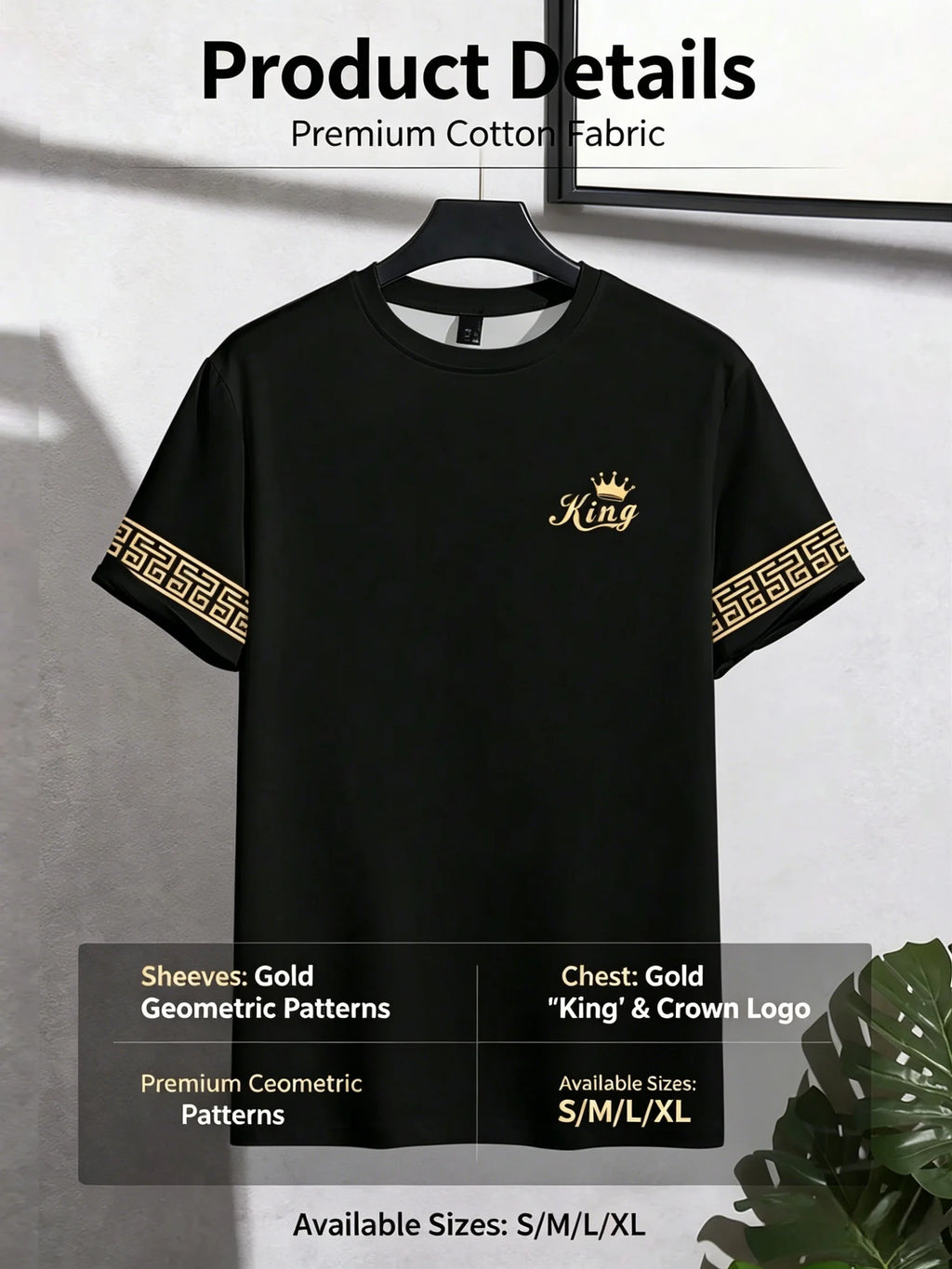 Camiseta Masculina Preta e Dourada com Estampa "King" - Luxo e Personalidade