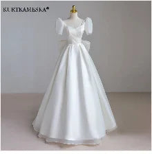 White Satin Bride Dress Elegant Embroidery Lace Formal Evening Summer Dresses for Women Sexy Backless Long Wedding Party Dress