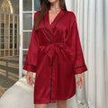 Robe Feminino de Cetim com Cinto - Decote V Manga Longa Pijama Lounge Verão