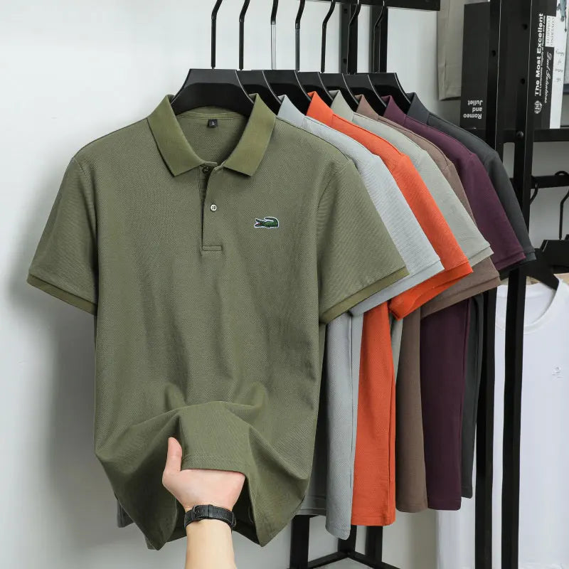 Summer New Luxury Brand Embroidered Logo Polo Shirt for Men, 100% Pure Cotton, Breathable Casual Business Short-Sleeve T-Shirt