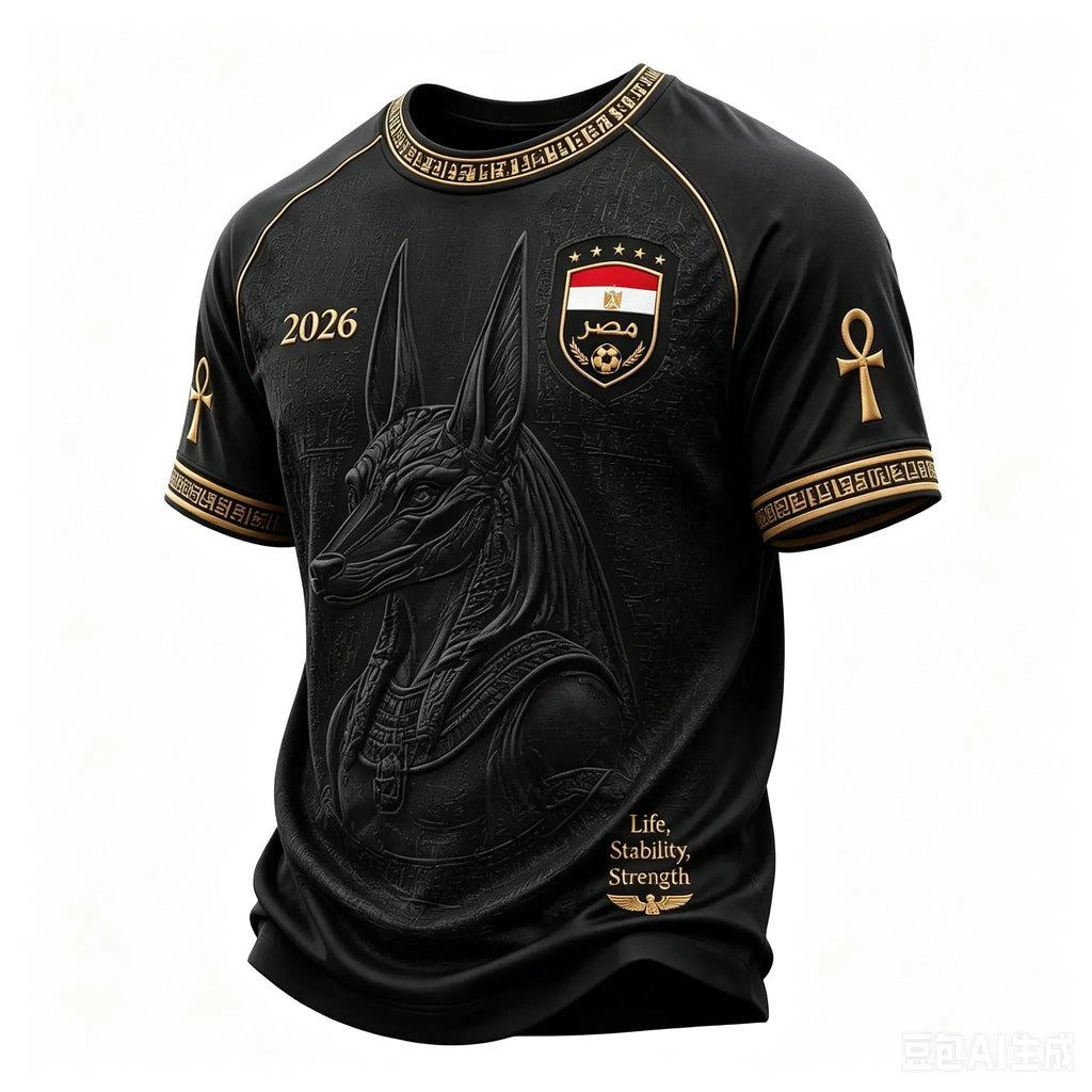 2026 Men Egypt National Team Raglan Football Shirt Full Ancient Egyptian Relief Jacquard Quick Dry Breathable Fan Sport Jersey