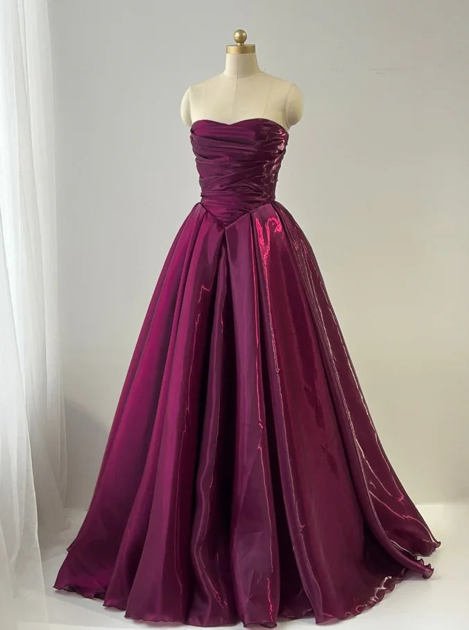 OIMG Elegant Strapless A Line Prom Gowns Shiny Backless Pleated Party Gown Floor Length Evening Dress 2026 Customized