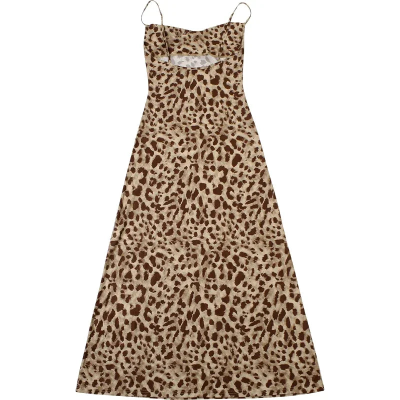 Vestido Feminino com Estampa de Leopardo - Sexy Alças Finas Babados Festa Clube