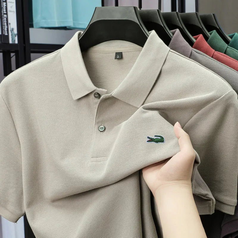 Summer New Luxury Brand Embroidered Logo Polo Shirt for Men, 100% Pure Cotton, Breathable Casual Business Short-Sleeve T-Shirt