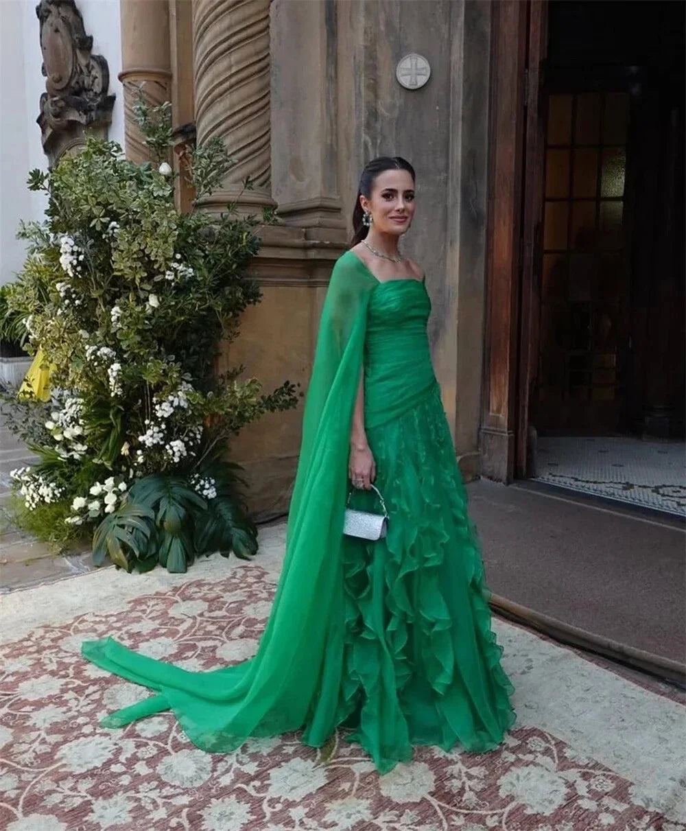 RFYR Ruffles Prom Dress Party Dress Chiffon A Line Evening Dress Detachable Shawl Women Celebrity Gala Dress Vestidos Customized