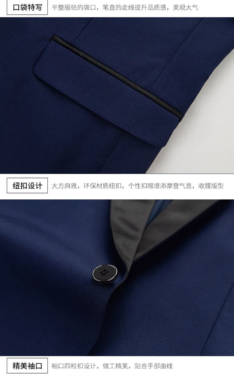 US Size Men Lapel Black Collar 3 Pcs Suit Set Coat Vest Trousers / Business Groom Wedding Dress Fprmal Blazer Pants Waistcoat
