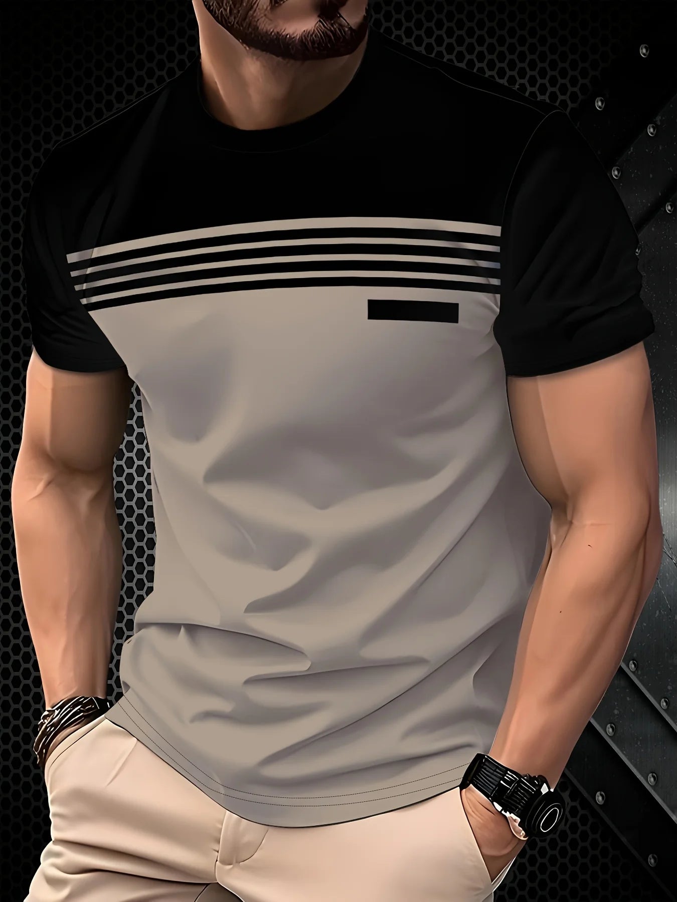 Camiseta Masculina Casual com Estampa 3D Listrada - Confortável e Respirável Verão 2025