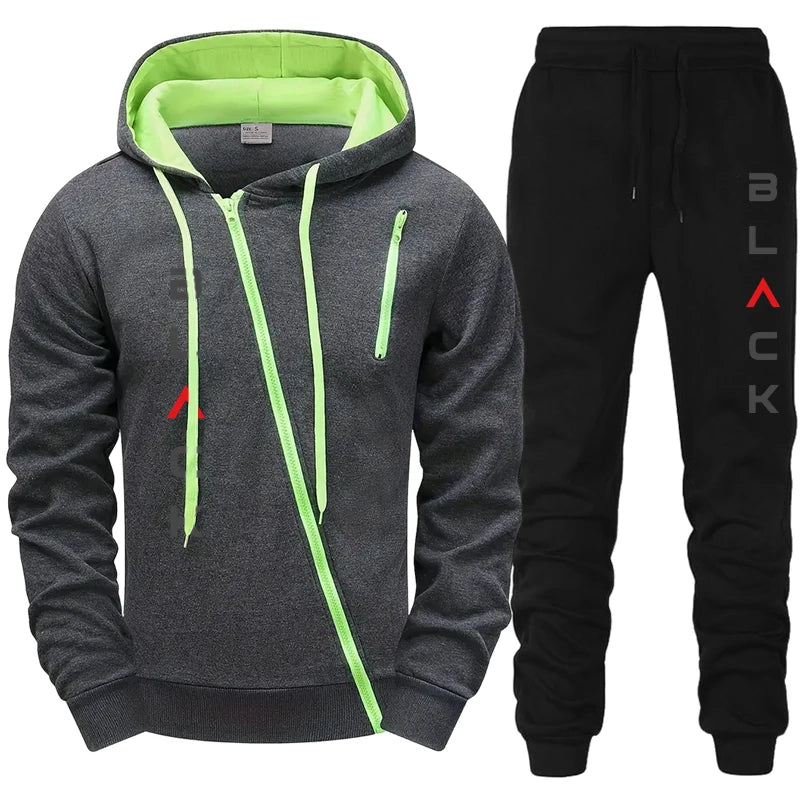 2025 Hot Sale Mens Tracksuit Hoodie Sweatpants Black Letter Print Zipper Jacket Jogger Pants Autumn Winter Casual Fashion Outfit