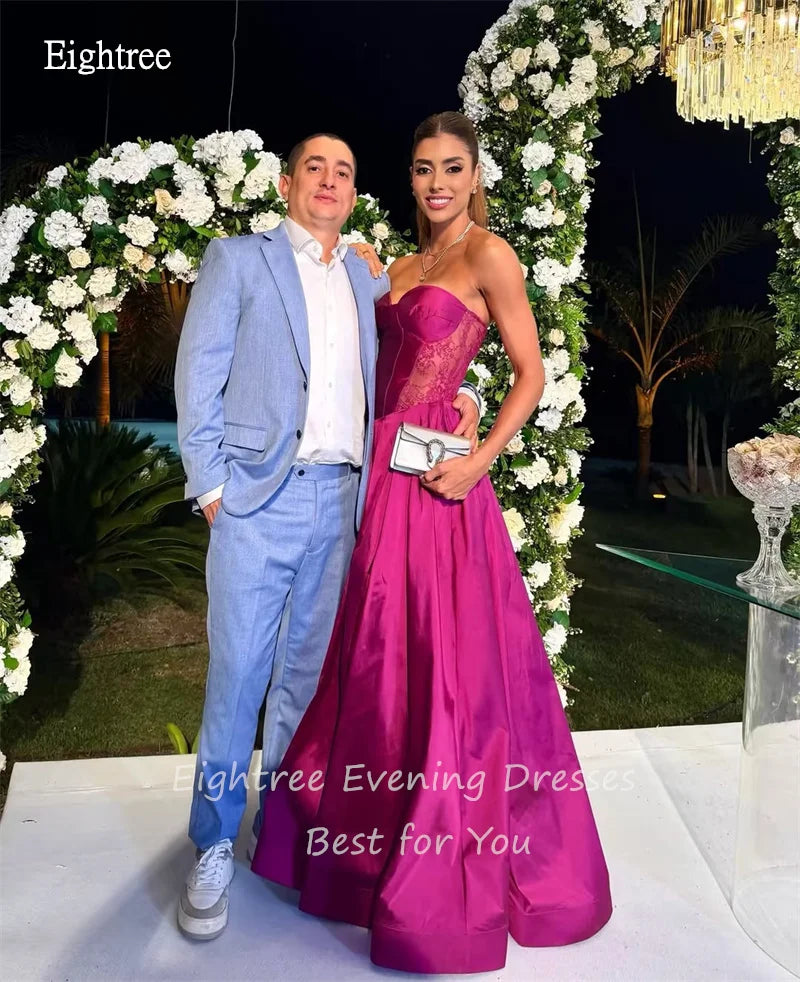 Eightree Hot Pink Sweetheart Neck A Line Evening Dresses Lace Waist Prom Gown Floor Length Party Gown vestido festa Customized