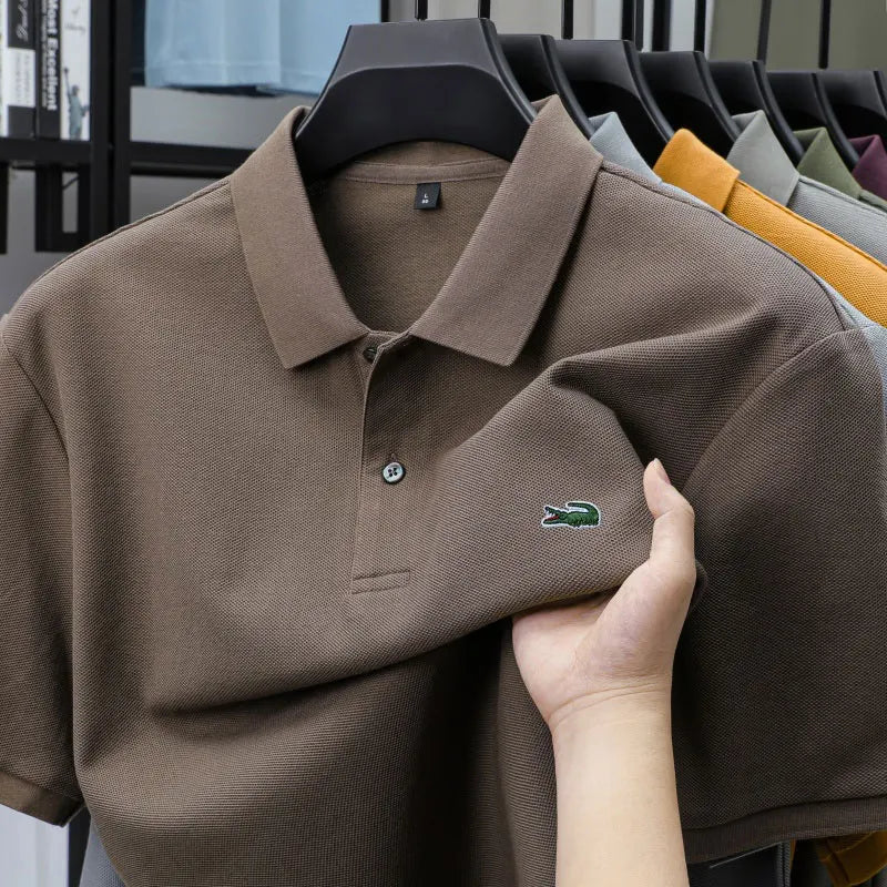 Summer New Luxury Brand Embroidered Logo Polo Shirt for Men, 100% Pure Cotton, Breathable Casual Business Short-Sleeve T-Shirt