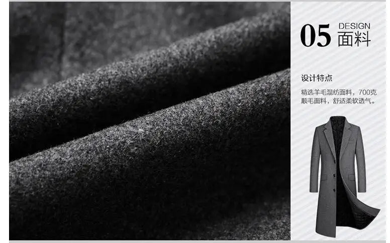 Men X-Long Woolen Blends Overcoats Cashmere Trench Coats Long Jackets New Winter Male Business Casual Wool Trench Coats Size XXL