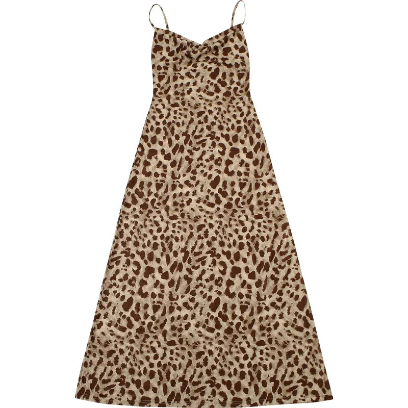 Vestido Feminino com Estampa de Leopardo - Sexy Alças Finas Babados Festa Clube