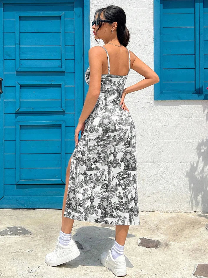Vestido Longo - Estampa Margarida e Leopardo Maxi