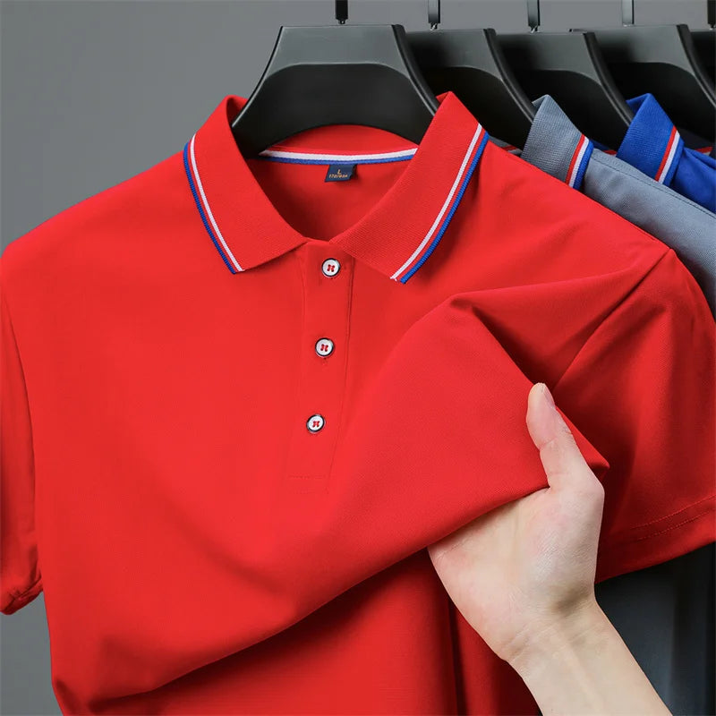 Camisa Polo Masculina Casual Cor Sólida - Manga Curta Versátil Verão