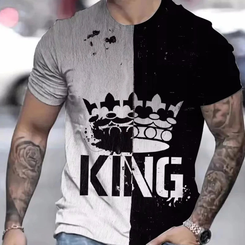 Camiseta Masculina Preta e Dourada com Estampa "King" - Luxo e Personalidade