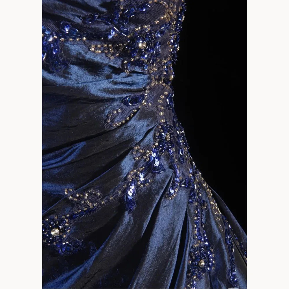Blue Women Dresses Flower Taffeta Sleeveless Formal Classcial Valentine's Dresses Elegant Birthday And Evening Party Gowns