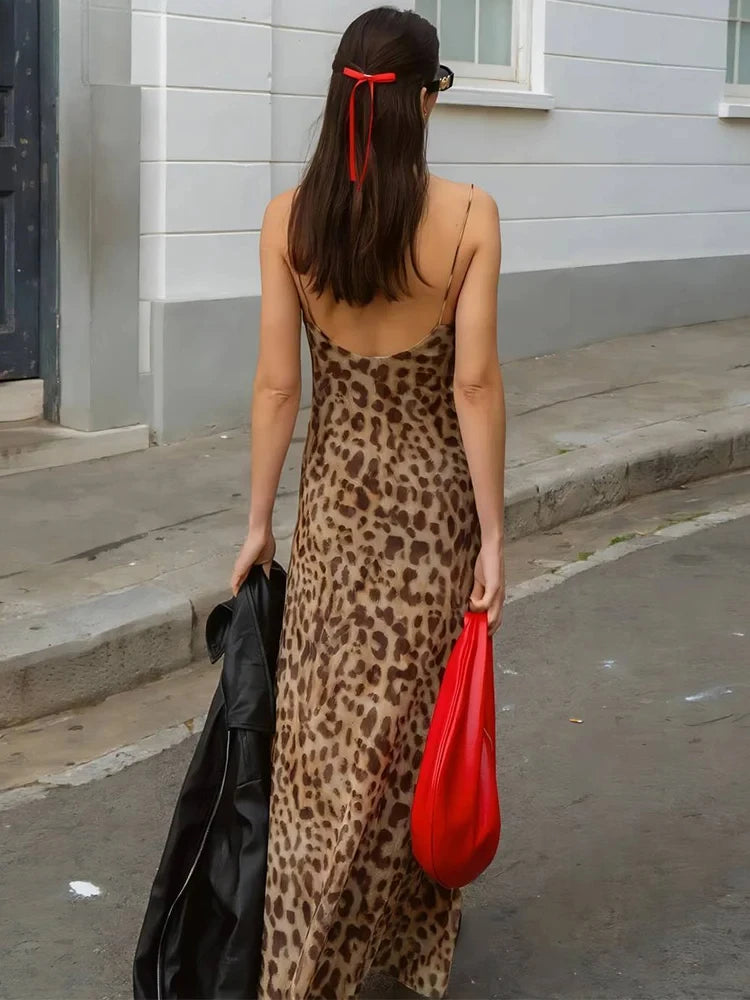 Vestido Feminino com Estampa de Leopardo - Sexy Alças Finas Babados Festa Clube