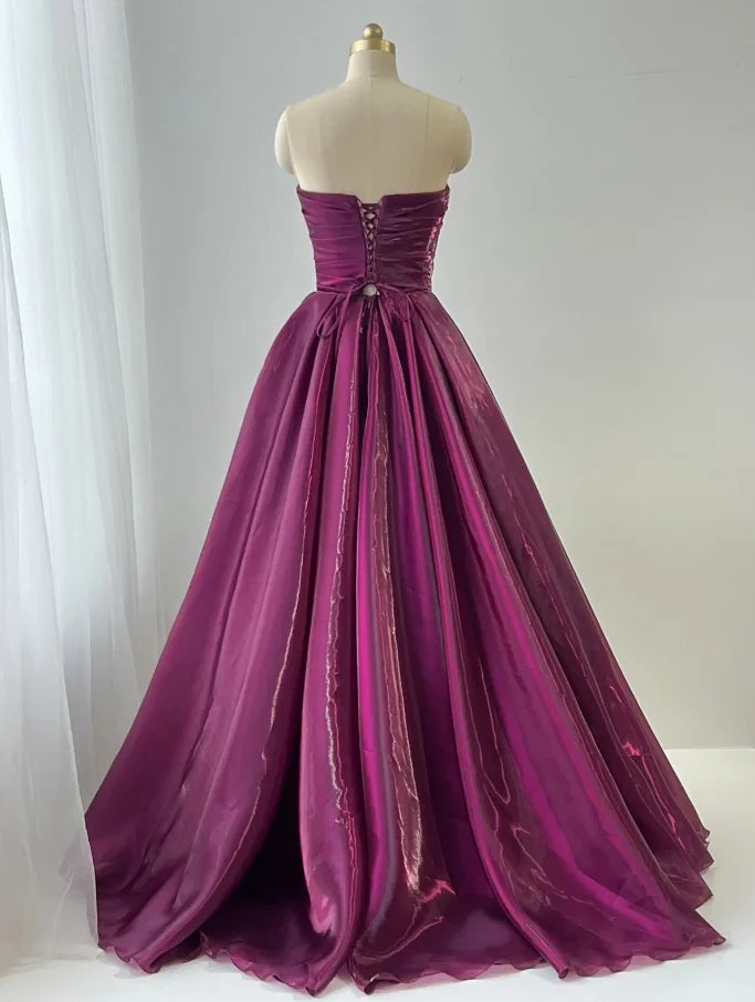 OIMG Elegant Strapless A Line Prom Gowns Shiny Backless Pleated Party Gown Floor Length Evening Dress 2026 Customized