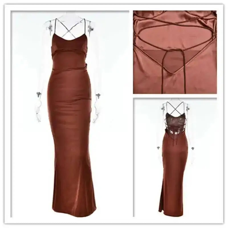 Avrilyaan Satin Backless Slim Sexy Dress Women 2024 Bodycon Long Summer Dress Mermaid Elegant NightClub Party Dresses Vestidos