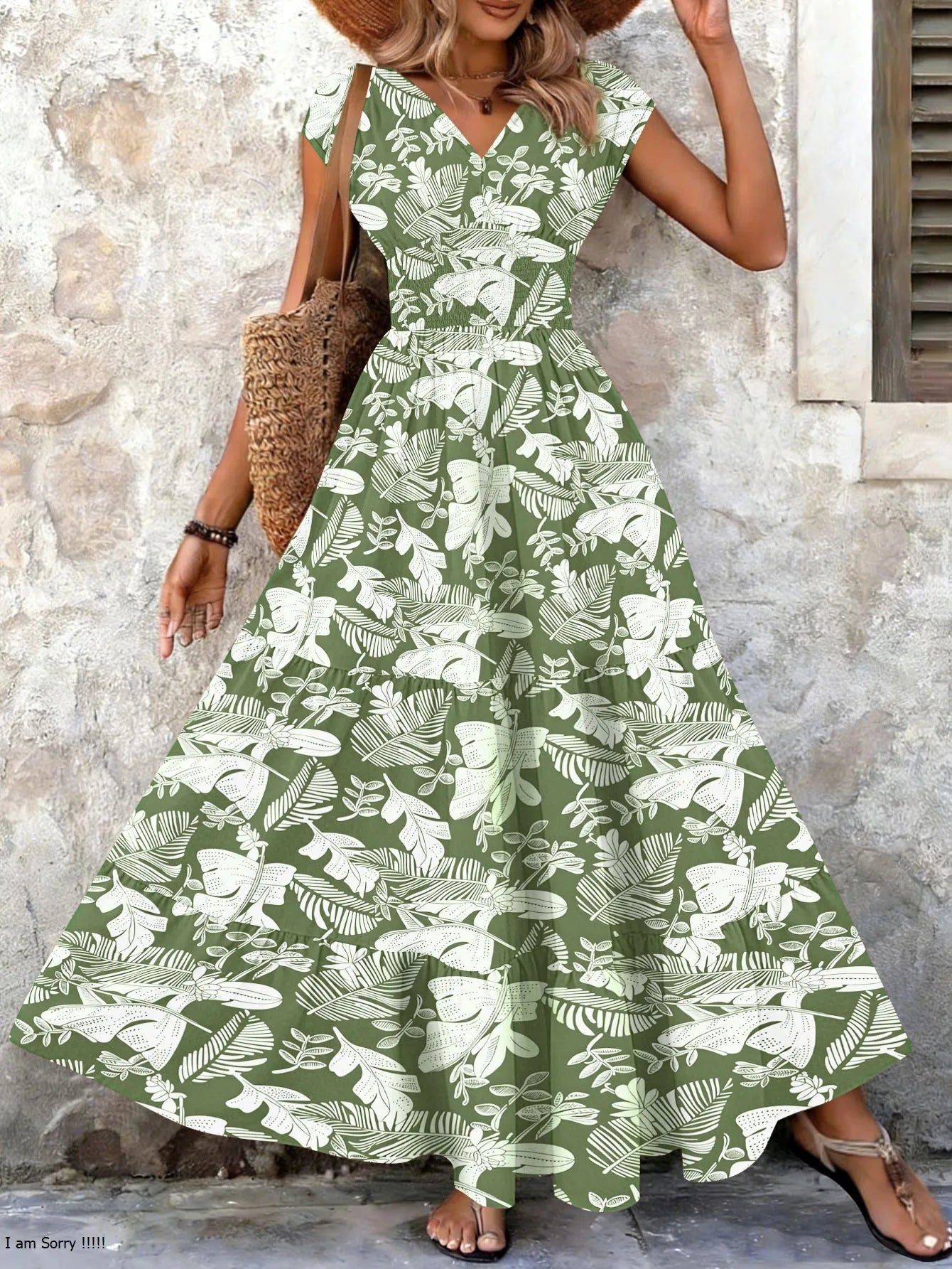 Vestido Longo Feminino Vintage Floral com Decote V - Manga Curta Retrô Elegante 2026