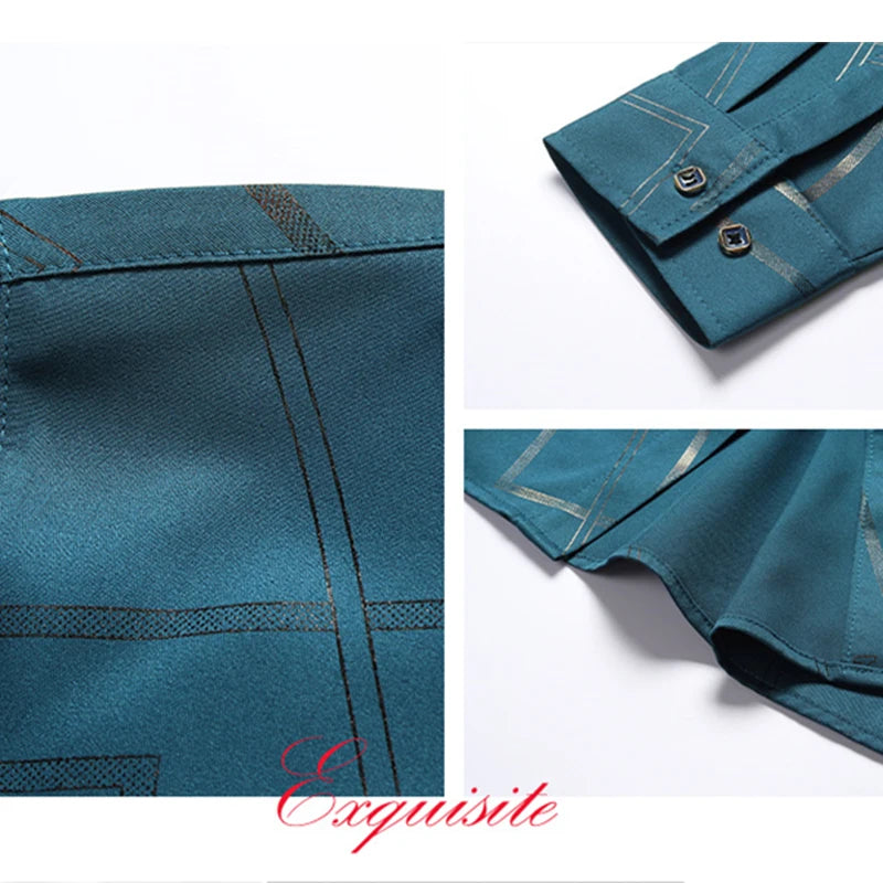 Camisa Masculina Manga Longa Estampada - Sem Amassado Business Casual