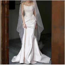 White Satin Bride Dress Elegant Embroidery Lace Formal Evening Summer Dresses for Women Sexy Backless Long Wedding Party Dress