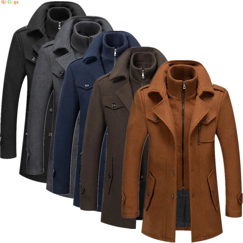 Winter Men's Thick Jacket, Business Casual Outwear, Asian Size Coat, Multiple Pockets Wool & Blends