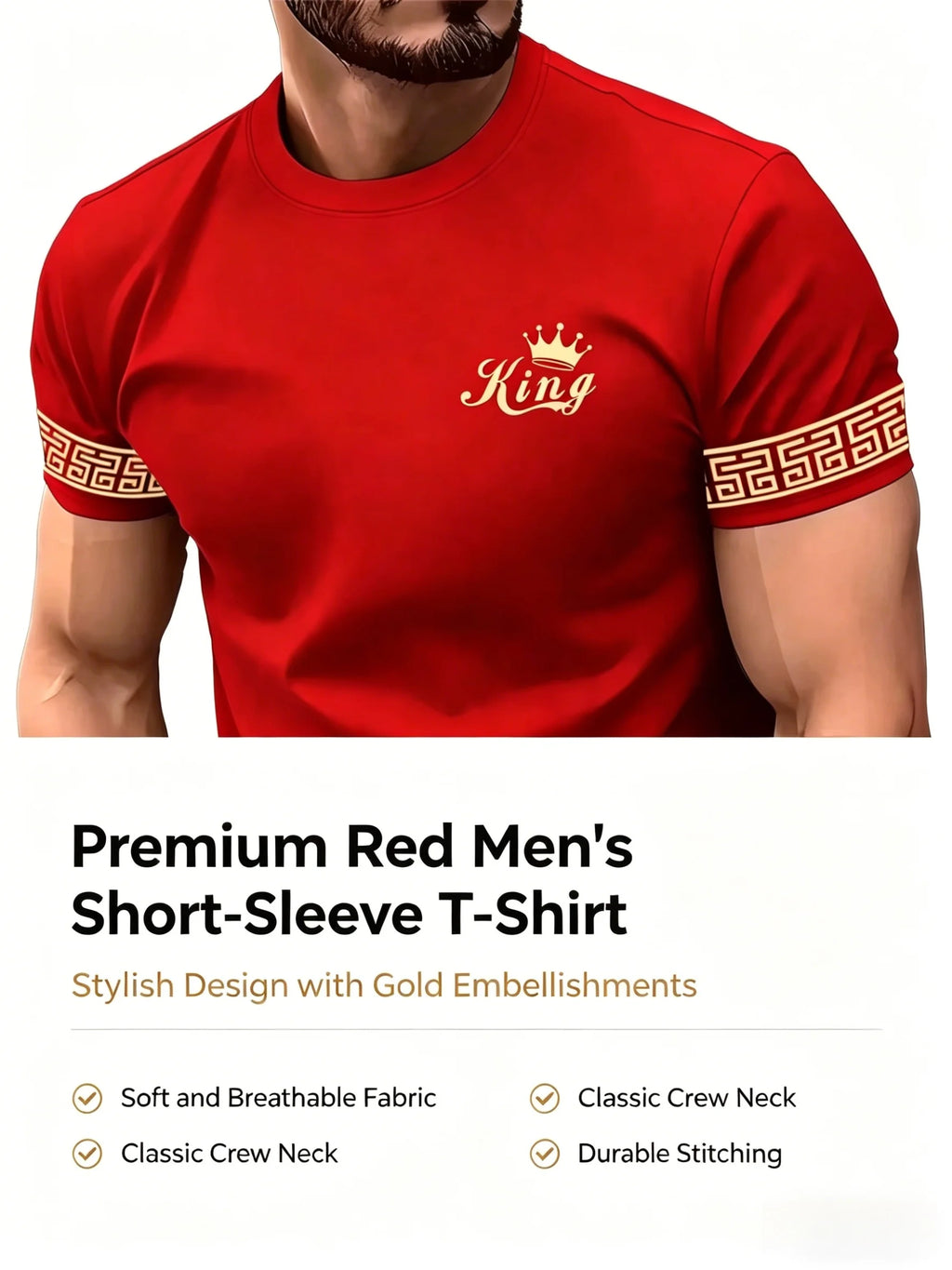 Camiseta Masculina Preta e Dourada com Estampa "King" - Luxo e Personalidade