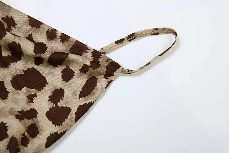 Vestido Feminino com Estampa de Leopardo - Sexy Alças Finas Babados Festa Clube