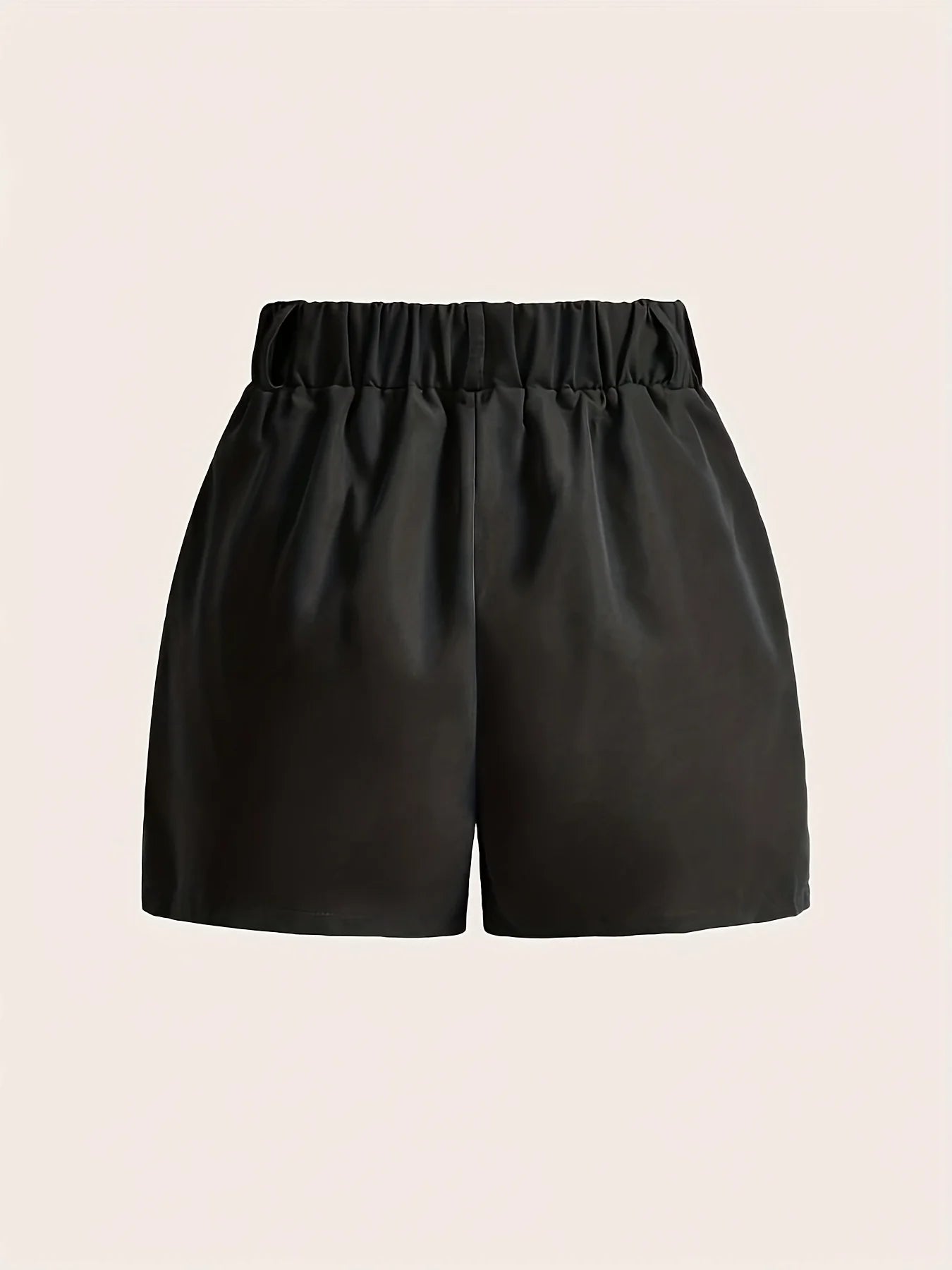 Shorts Feminino Casual Cor Sólida com Bolso e Cintura Elástica