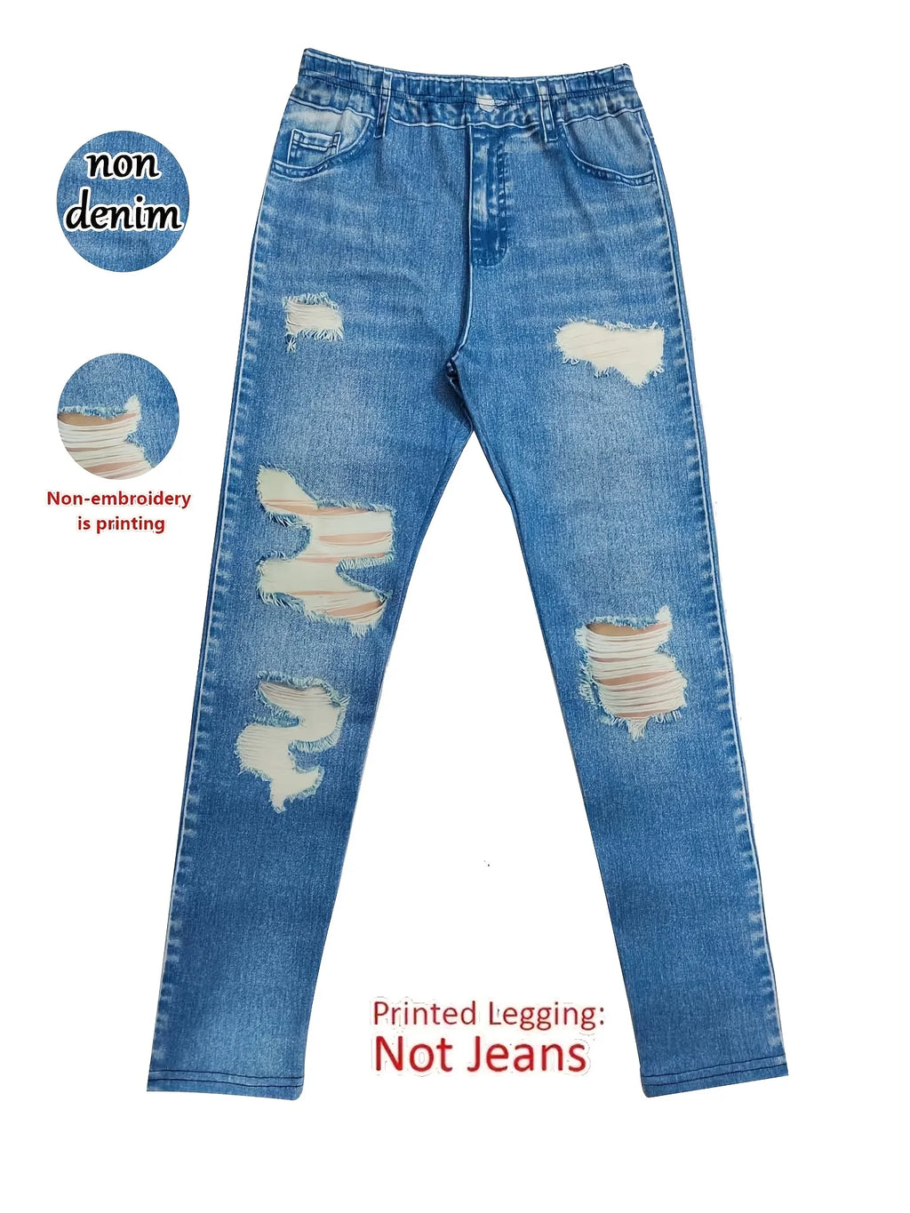 Calça Legging Feminina Estampada Imitando Jeans - Alta Elasticidade Sem Costura Esportiva