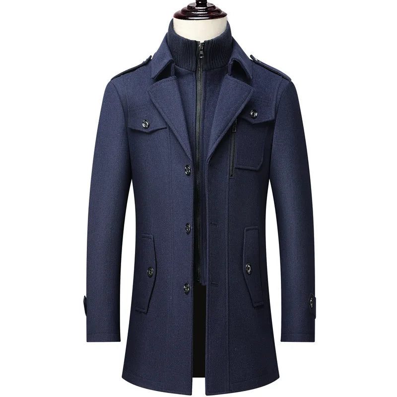 Men's Wool Overcoat Winter Business Coat Double Collar Warm Trench Coat for Men Cold Resistant Classic Long Jacket