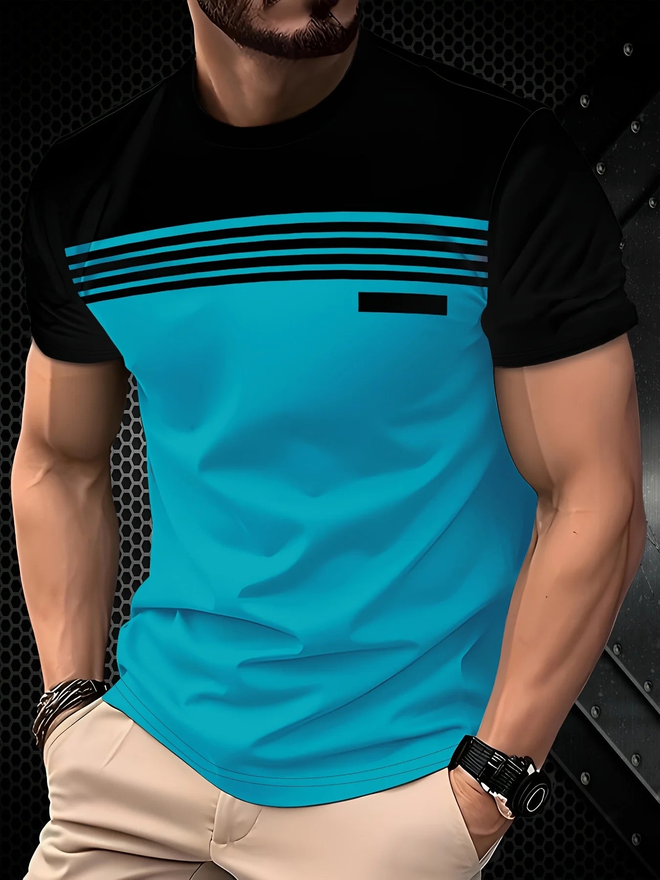 Camiseta Masculina Casual com Estampa 3D Listrada - Confortável e Respirável Verão 2025
