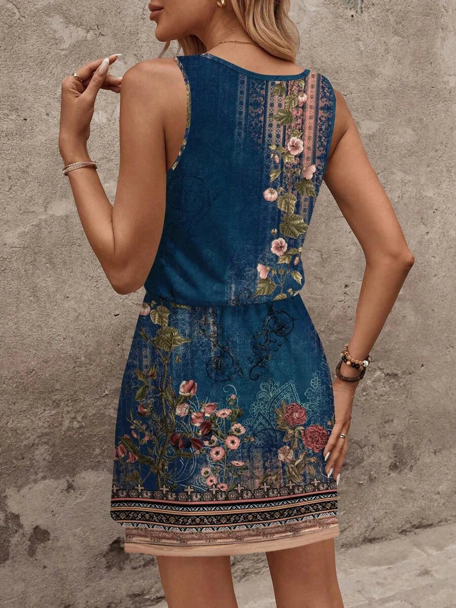 Vestido Feminino Floral Sem Manga - Casual Primavera Verão