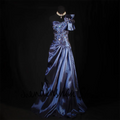 Deep Navy Blue Satin One-Shoulder Women Evening Dresses Floor-Length Formal Wedding Guest&Prom Gown with Sequin Embellishments