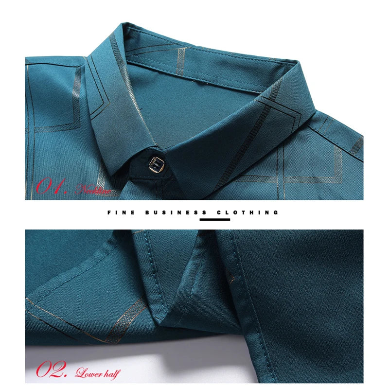 Camisa Masculina Manga Longa Estampada - Sem Amassado Business Casual