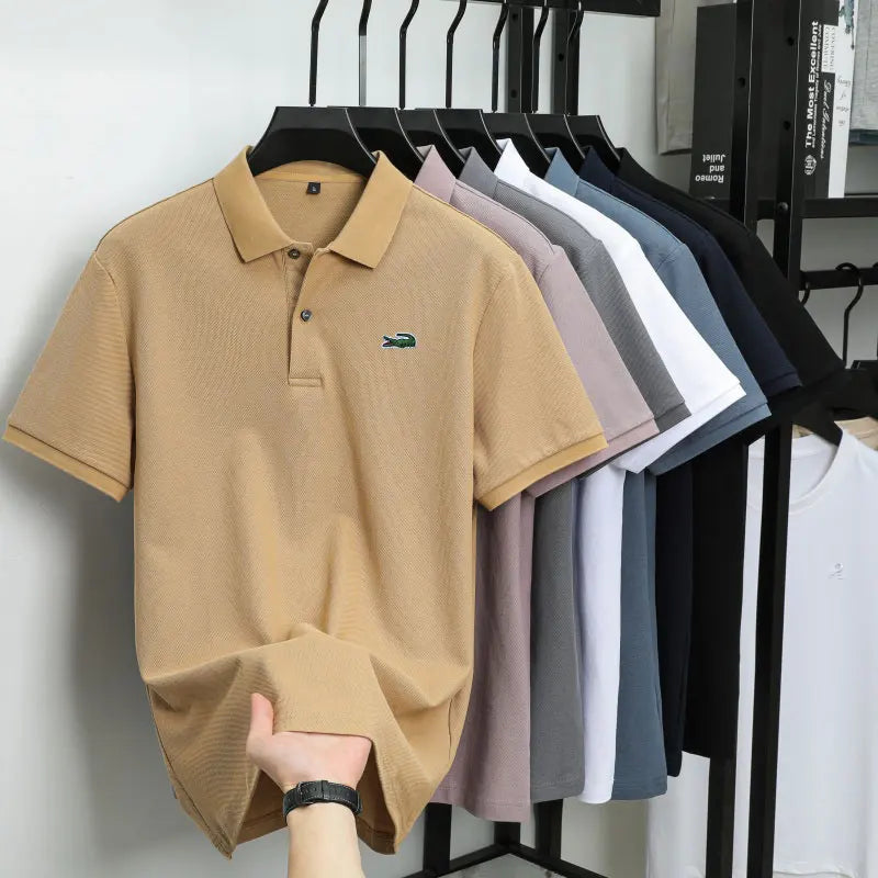 Summer New Luxury Brand Embroidered Logo Polo Shirt for Men, 100% Pure Cotton, Breathable Casual Business Short-Sleeve T-Shirt