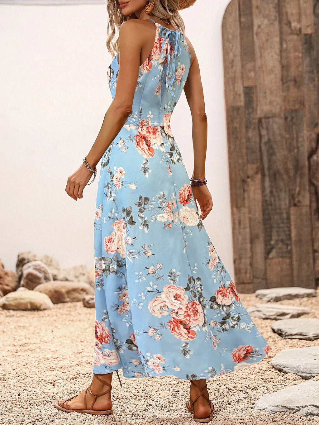 Vestido Halter Floral com Fenda Alta - Sleeveless Sexy Bodycon Praia Festa Verão