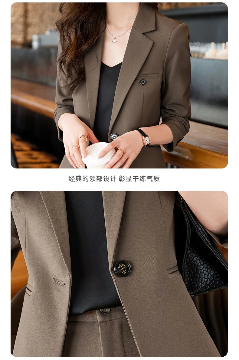Blue/Coffe/khaki casual business women' suit spring and autumn high-end workplace temperament double-breasted suit trousers suit