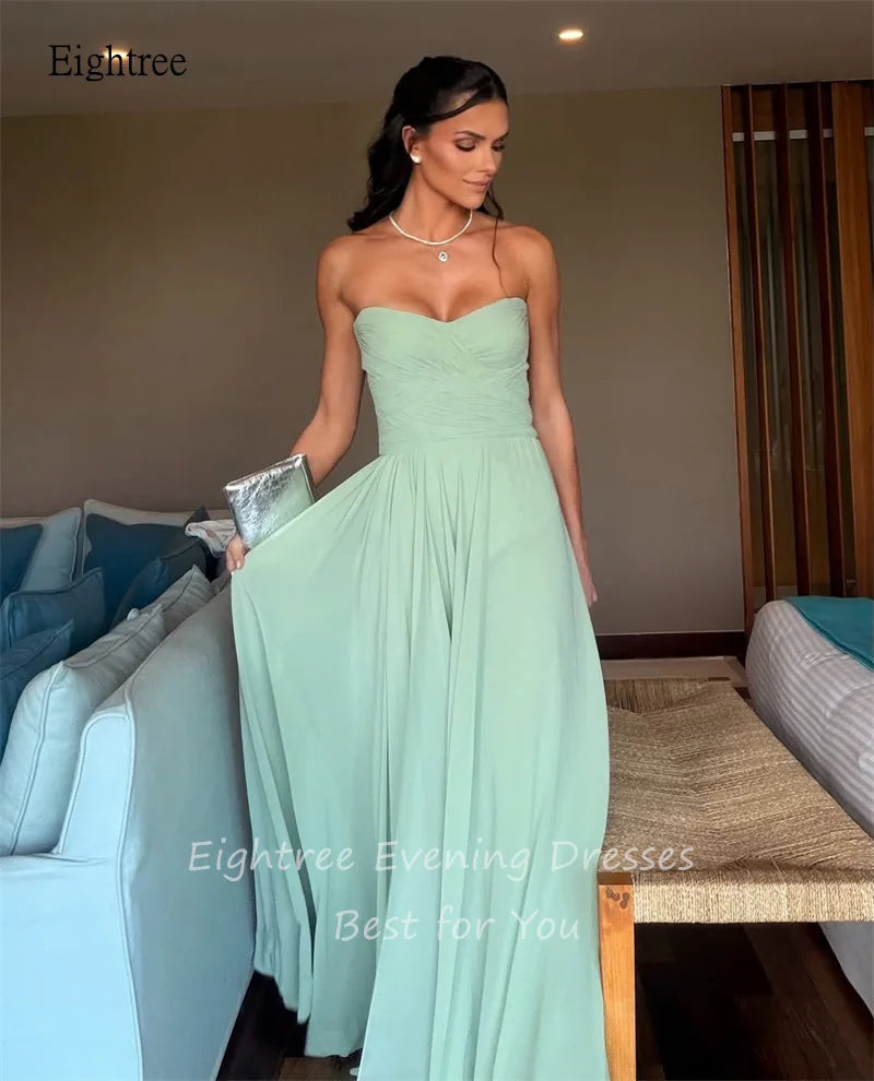 Eightree Simple Light Green Sweetheart Neck A Line Prom Gowns Backless Pleated Party Gown Floor Length Evening Dress Customized