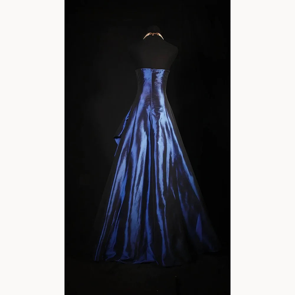 Blue Women Dresses Flower Taffeta Sleeveless Formal Classcial Valentine's Dresses Elegant Birthday And Evening Party Gowns