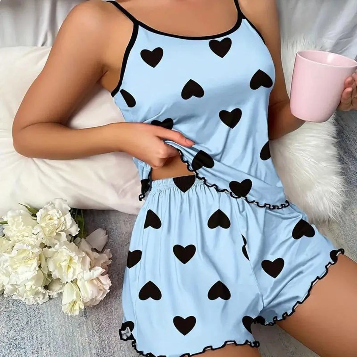 Conjunto de Pijama Feminino com Estampa de Leopardo - Top e Shorts Verão