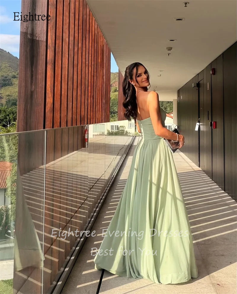 Eightree Simple Light Green Sweetheart Neck A Line Prom Gowns Backless Pleated Party Gown Floor Length Evening Dress Customized