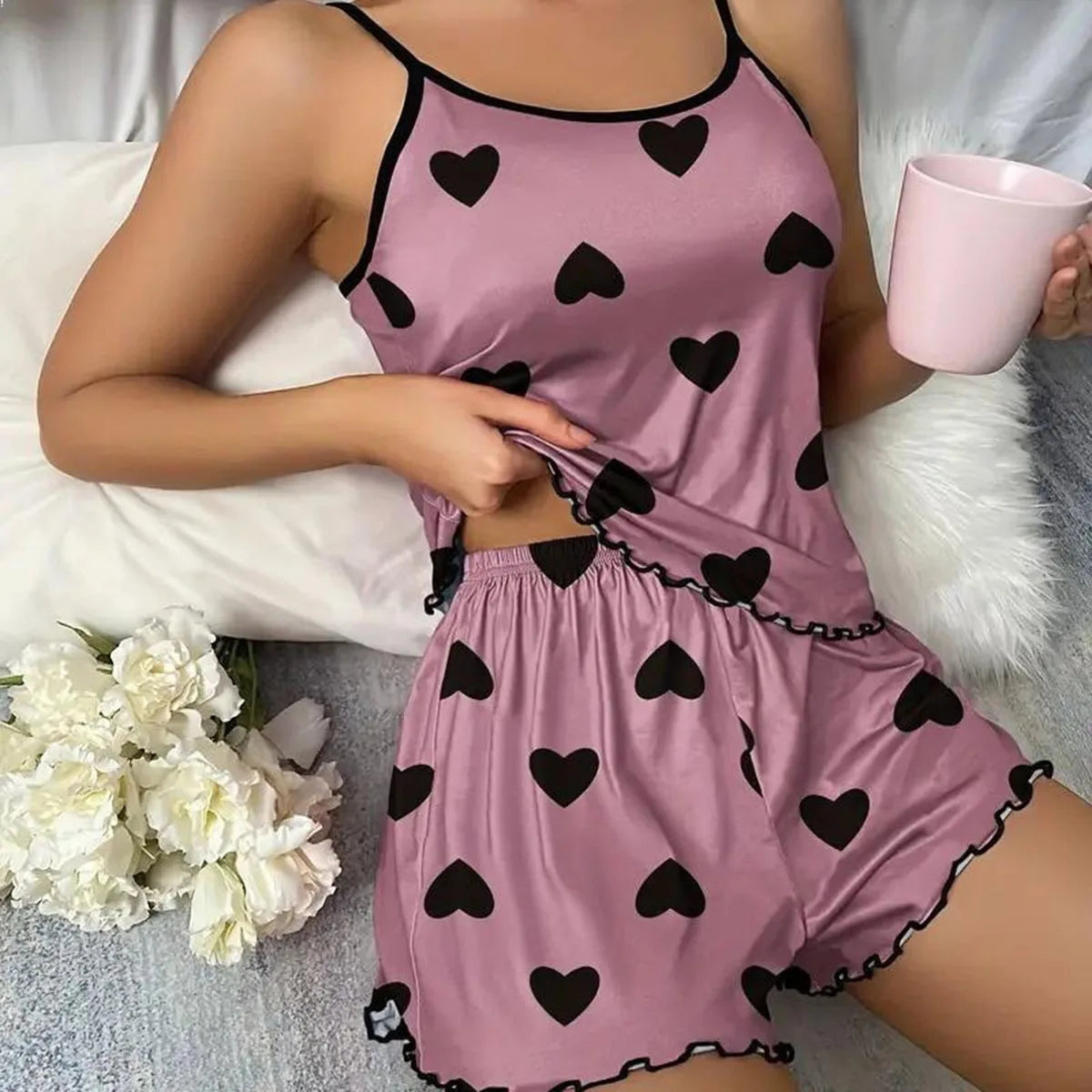 Conjunto de Pijama Feminino com Estampa de Leopardo - Top e Shorts Verão