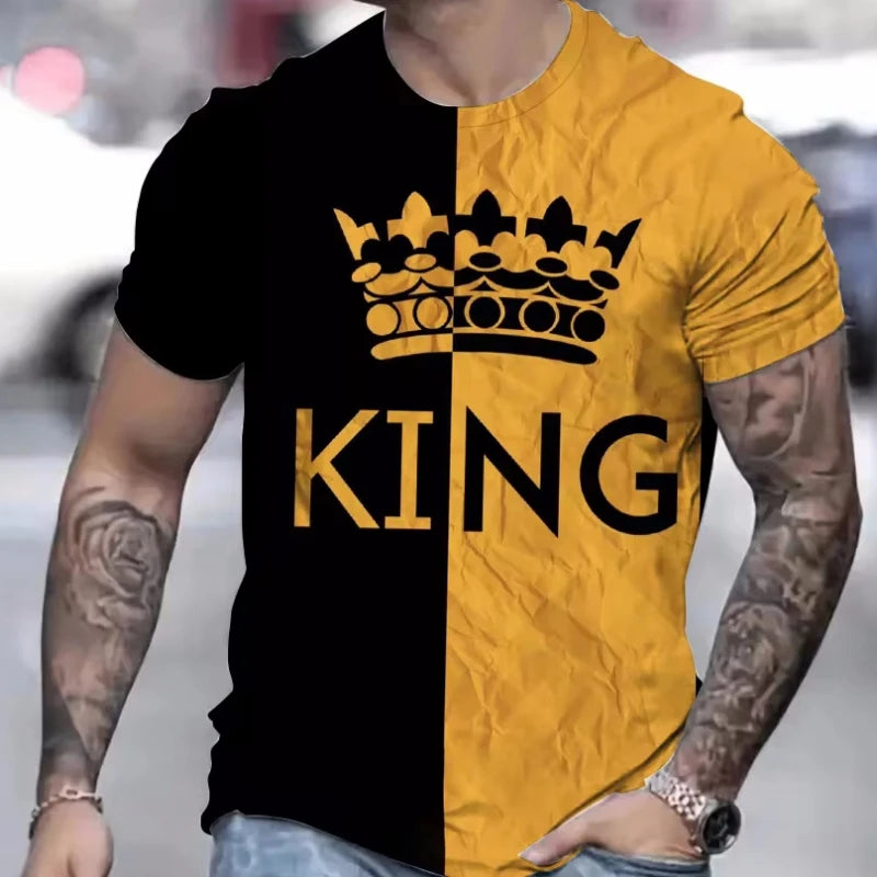 Camiseta Masculina Preta e Dourada com Estampa "King" - Luxo e Personalidade