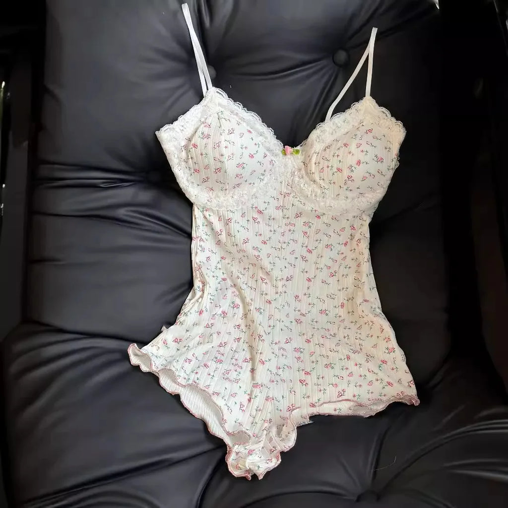 Body Feminino Floral com Renda - Sem Manga Slim Fit Lingerie Jumpsuit Sexy