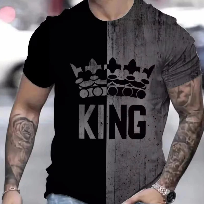 Camiseta Masculina Preta e Dourada com Estampa "King" - Luxo e Personalidade